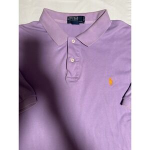 Polo Ralph Lauren Mens XL Purple Short‎ Sleeve Pique Polo Shirt Orange Pony Logo